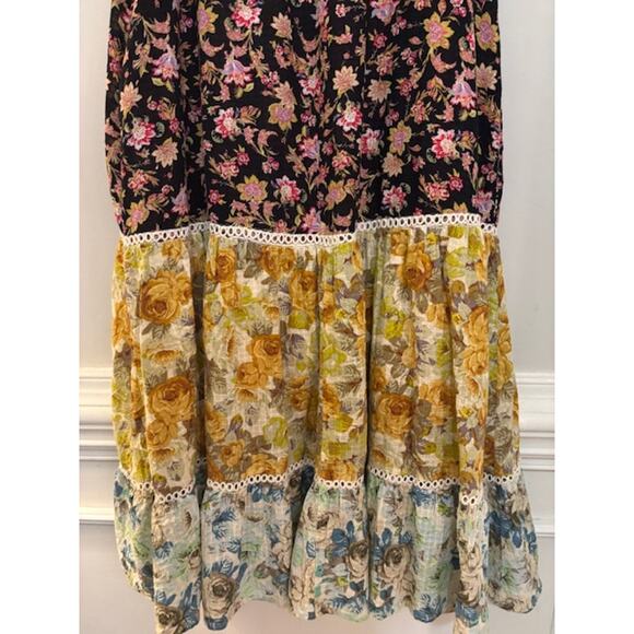 Anthropologie Ruffled Tiered Boho Romantic Coquette Patchwork Maxi Dress Med - Picture 5 of 10